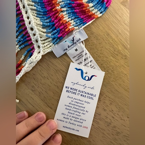 NWT My Beachy side Sorbet Multi Shimmer Hand-Crochet beaded halter Top - medium - Picture 6 of 6
